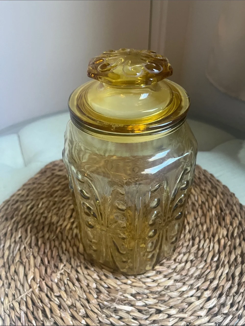 Vintage Amber Glass Apothecary Jar with Lid - Home Accents